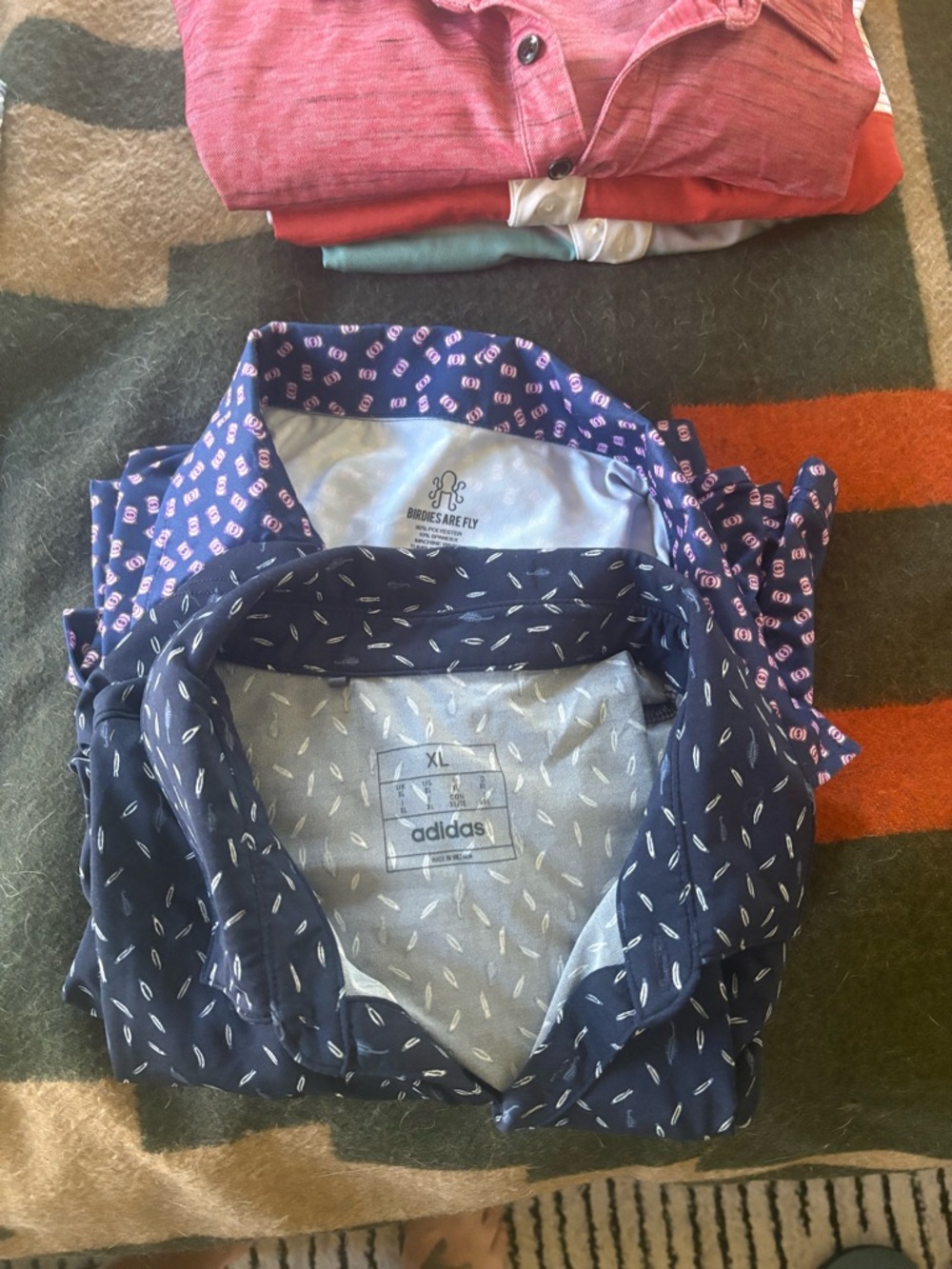 adidas Men's Navy Blue Patterned Button-Down Shirt